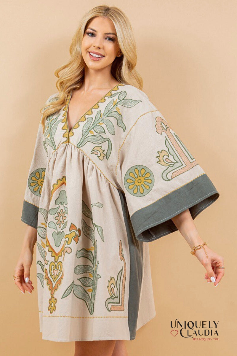 Analy Floral Embroidered Kimono Dress | Uniquely Claudia Boutique