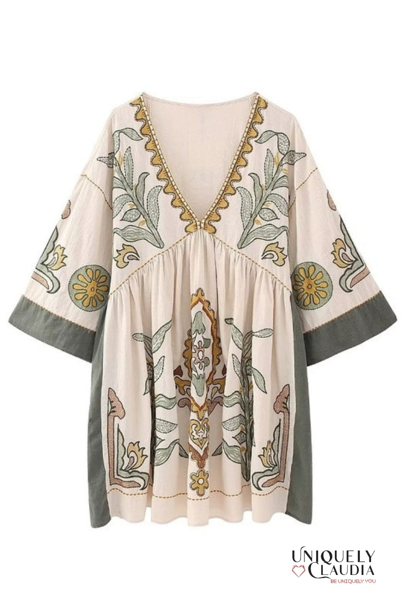 Analy Floral Embroidered Kimono Dress | Uniquely Claudia Boutique