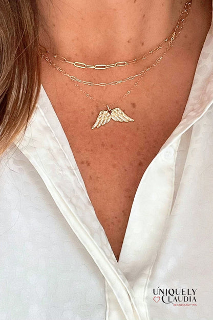 Angel Wings CZ 14K Gold Filled Pendant Necklace | Uniquely Claudia Boutique 