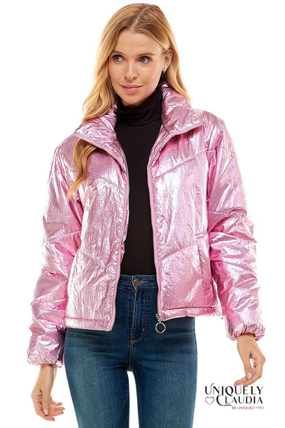 Angelika Metallic Pink Puff Jacket | Uniquely Claudia Boutique 