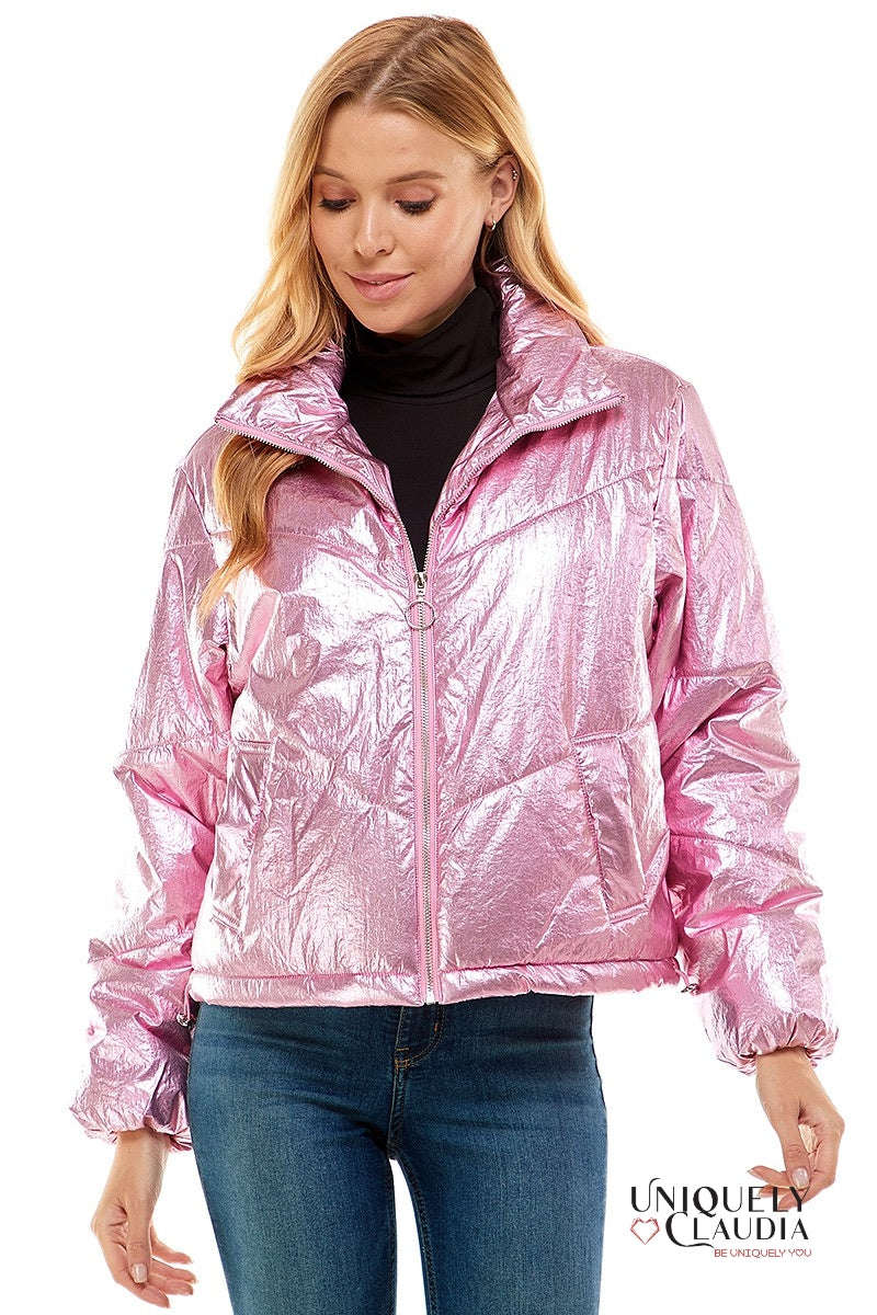 Angelika Metallic Pink Puff Jacket | Uniquely Claudia Boutique 