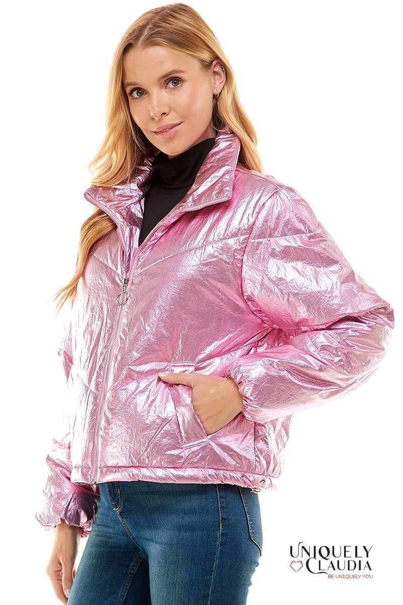 Angelika Metallic Pink Puff Jacket | Uniquely Claudia Boutique 
