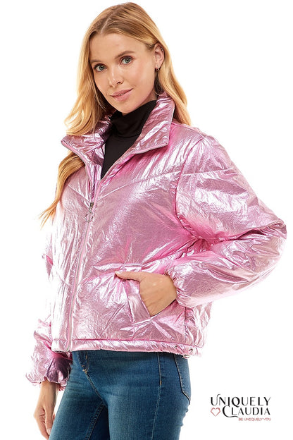 Angelika Metallic Pink Puff Jacket | Uniquely Claudia Boutique 
