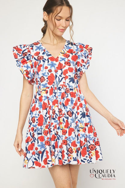 Woman wearing poppy dress