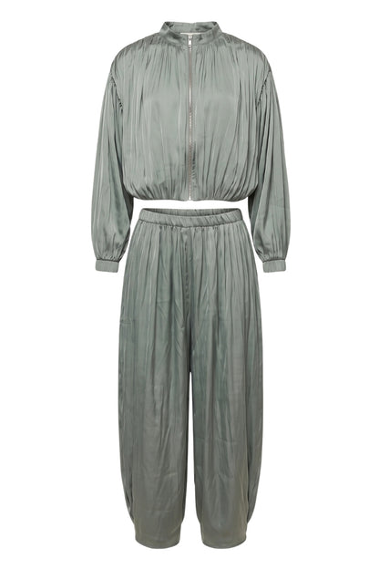 Annalee Satin Gathered Zip Up Jacket & Elastic Waist Barrel Pants
