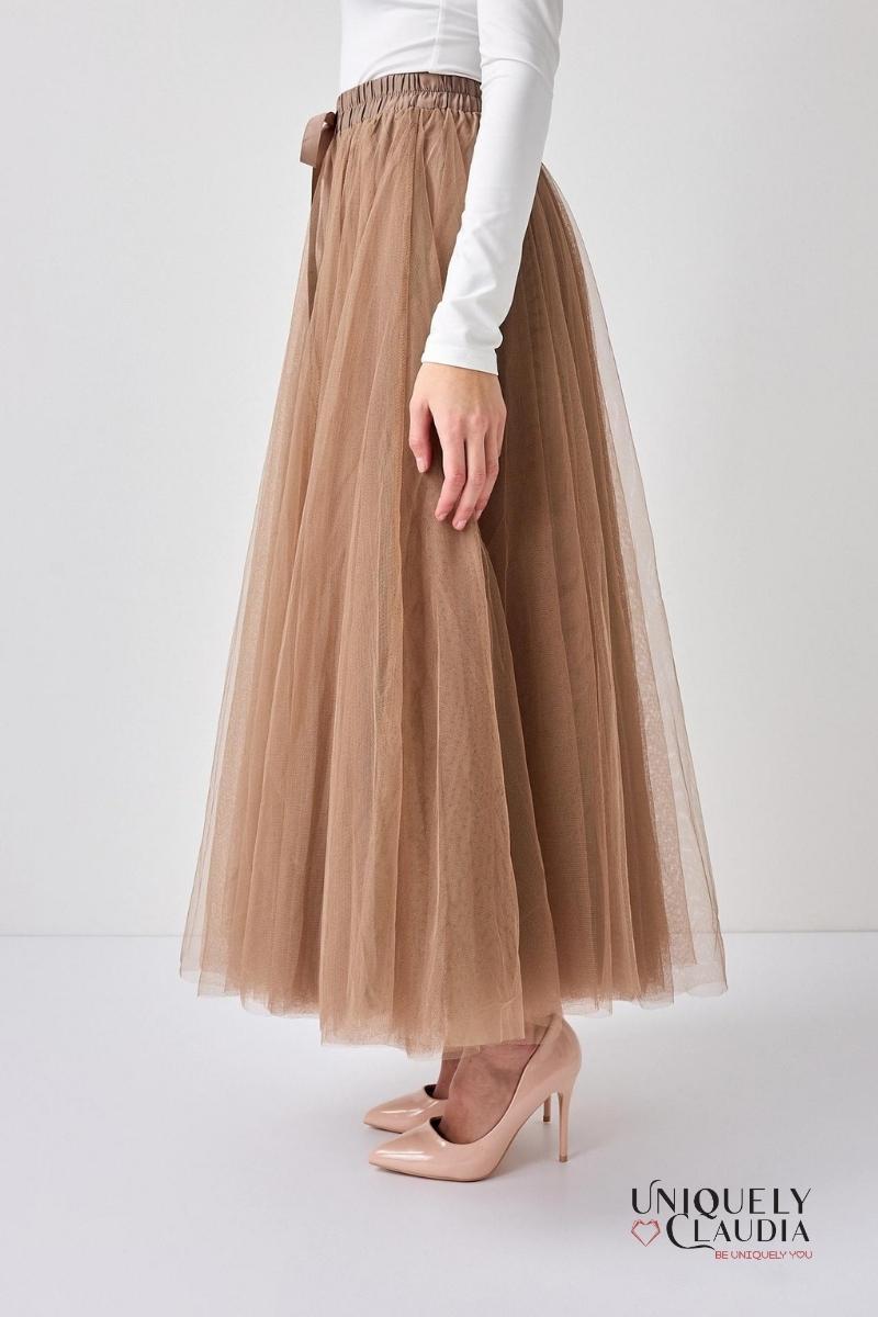 Aria Taupe Tulle Maxi Skirt | Uniquely Claudia Boutique 