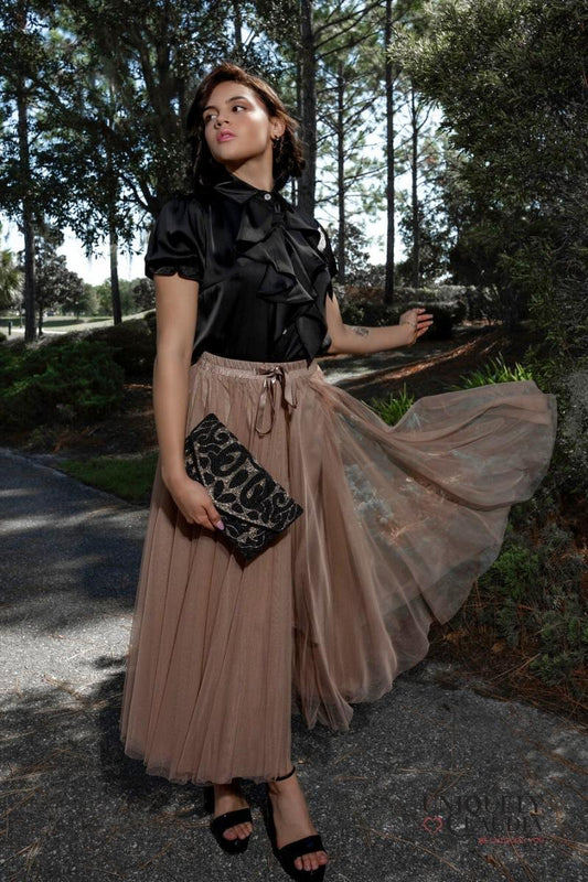 Aria Taupe Tulle Maxi Skirt | Uniquely Claudia Boutique 