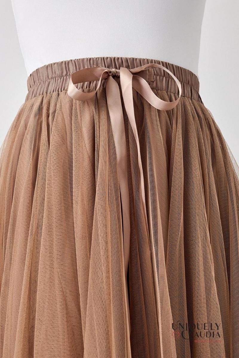 Aria Taupe Tulle Maxi Skirt | Uniquely Claudia Boutique 
