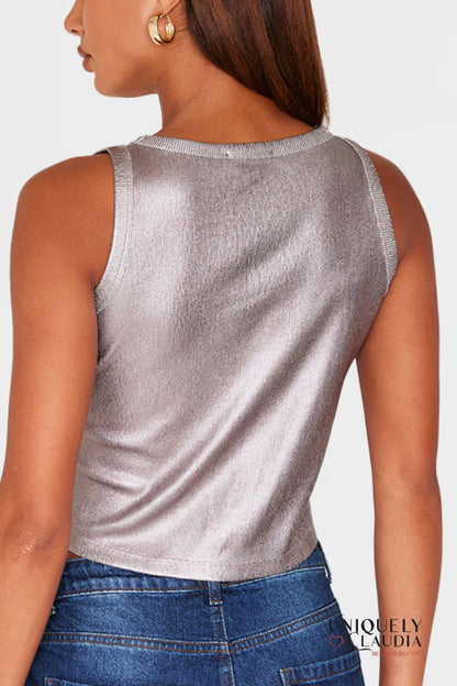 Arianell Metallic Crewneck Tank Top | Uniquely Claudia Boutique