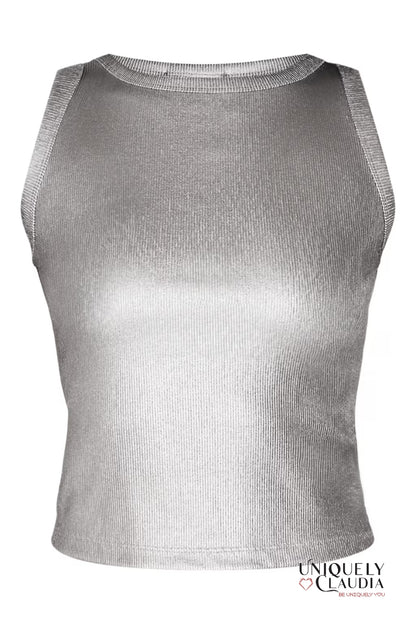 Arianell Metallic Crewneck Tank Top | Uniquely Claudia Boutique