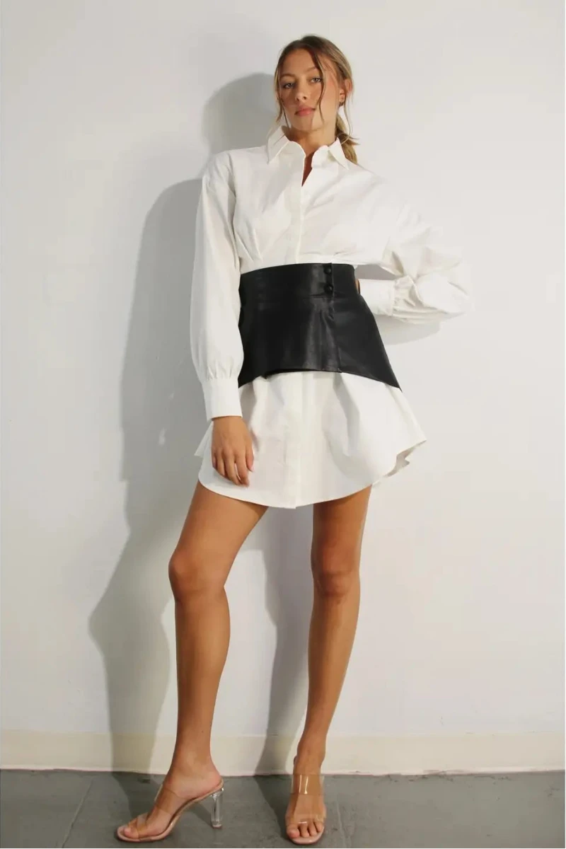 Ashlynn Shirt Dress with Vegan Leather Wrap Skirt
