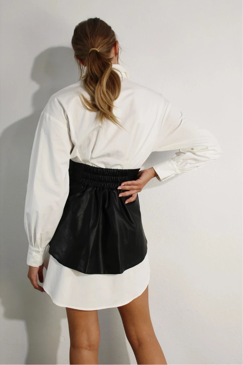 Ashlynn Shirt Dress with Vegan Leather Wrap Skirt