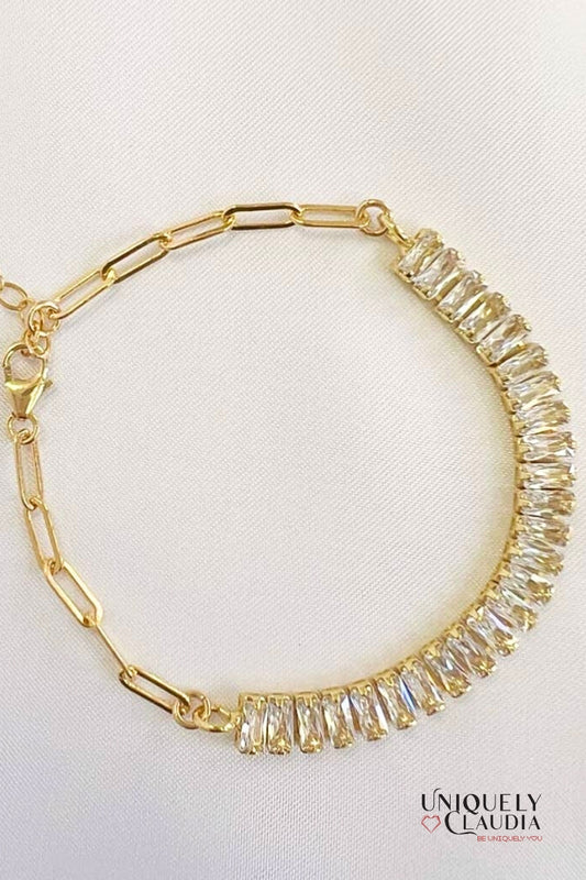 Baguette CZ Paperclip Chain Gold Filled Bracelet | Uniquely Claudia Boutique 