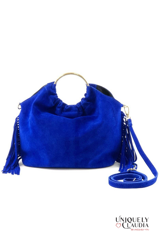 Blu Elettrico Suede Fringed Crossbody Bag - Uniquely Claudia Boutique