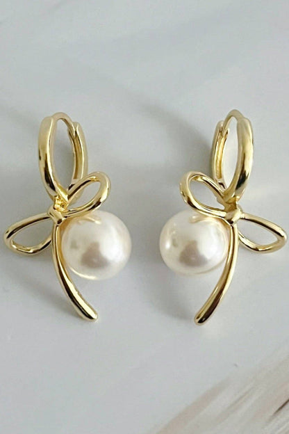 Bowed With Pearl Drop Earrings - Uniquely Claudia Boutique
