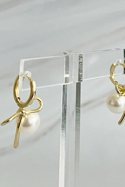 Bowed With Pearl Drop Earrings - Uniquely Claudia Boutique