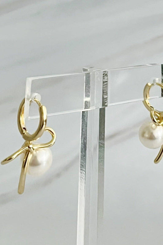 Bowed With Pearl Drop Earrings - Uniquely Claudia Boutique