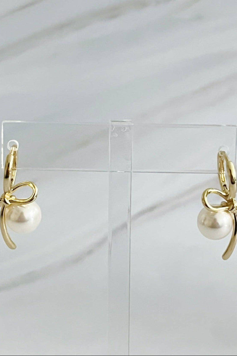 Bowed With Pearl Drop Earrings - Uniquely Claudia Boutique