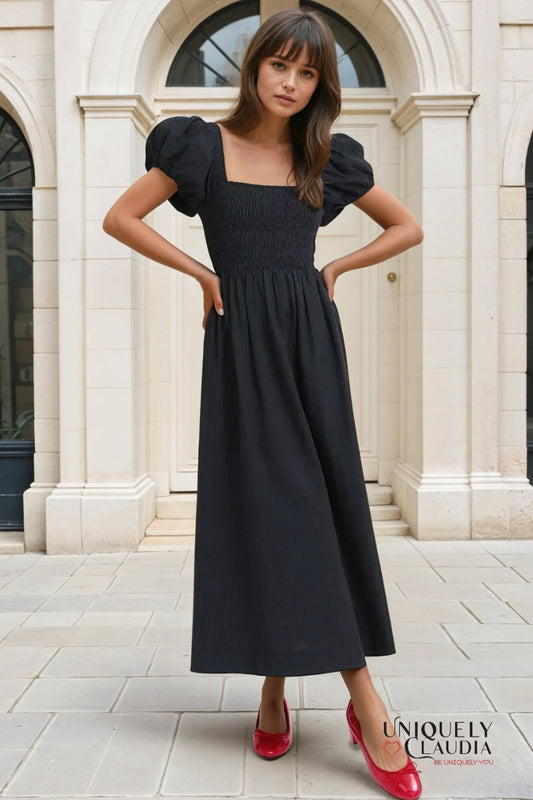 Breanna Puff Sleeve Open Back Maxi Dress | Uniquely Claudia Boutique