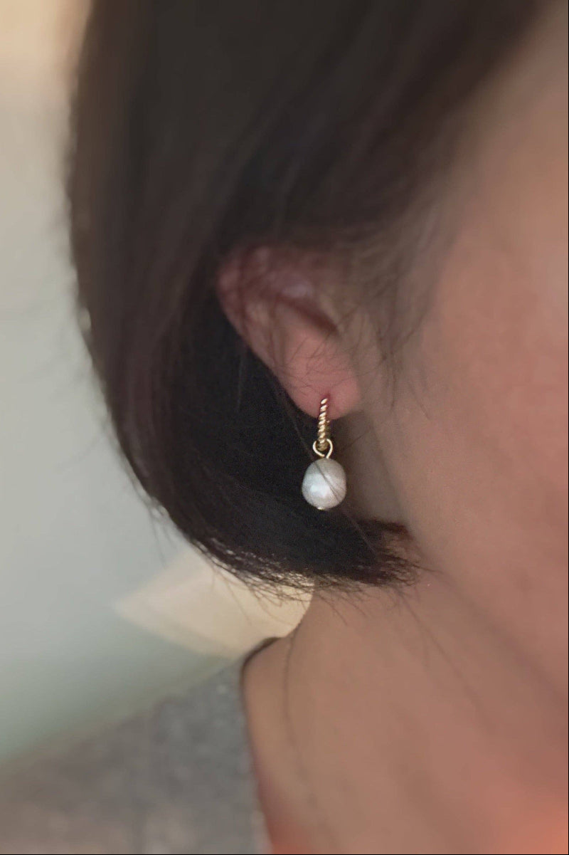Cabled Huggie Natural Pearl Hoop Earrings - Uniquely Claudia Boutique