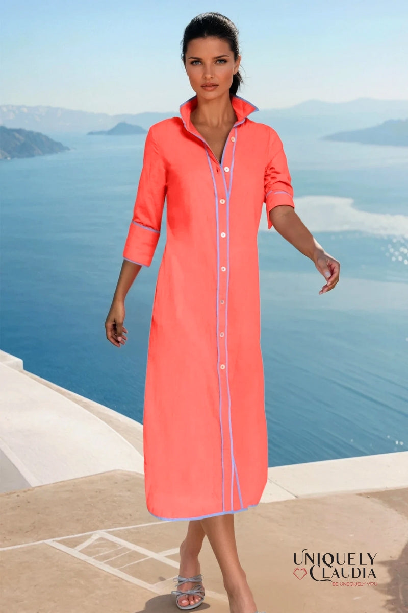 Cailin Color Contrast Long Shirt Midi Dress