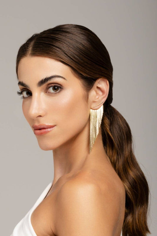 Camryn Tassel Long Fringe Gold Earrings | Uniquely Claudia Boutique