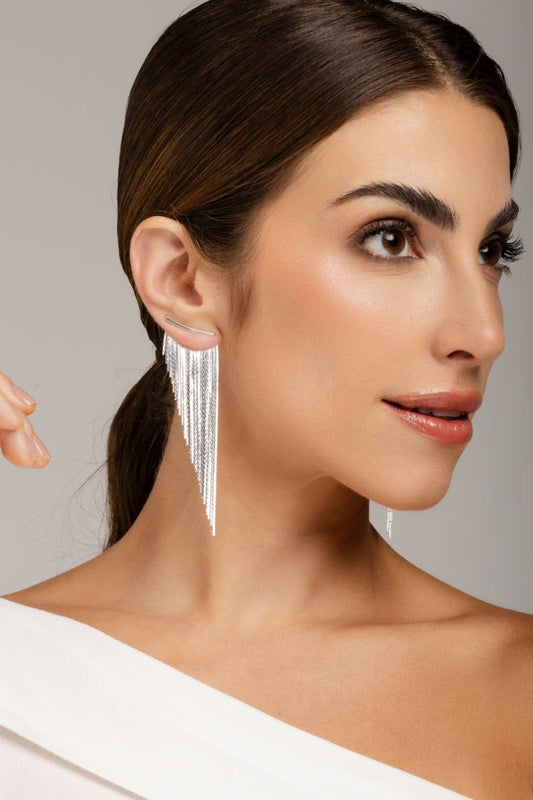 Camryn Tassel Long Fringe Silver Earrings | Uniquely Claudia Boutique
