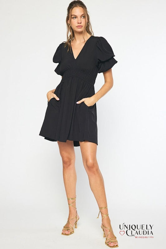 Cassidy Double Layer Sleeves Babydoll Dress | Uniquely Claudia Boutique