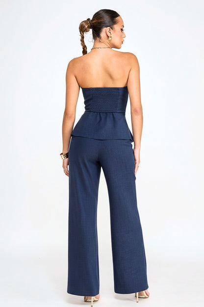 Catalina Large Button Embellished Strapless Jumpsuit - Uniquely Claudia Boutique