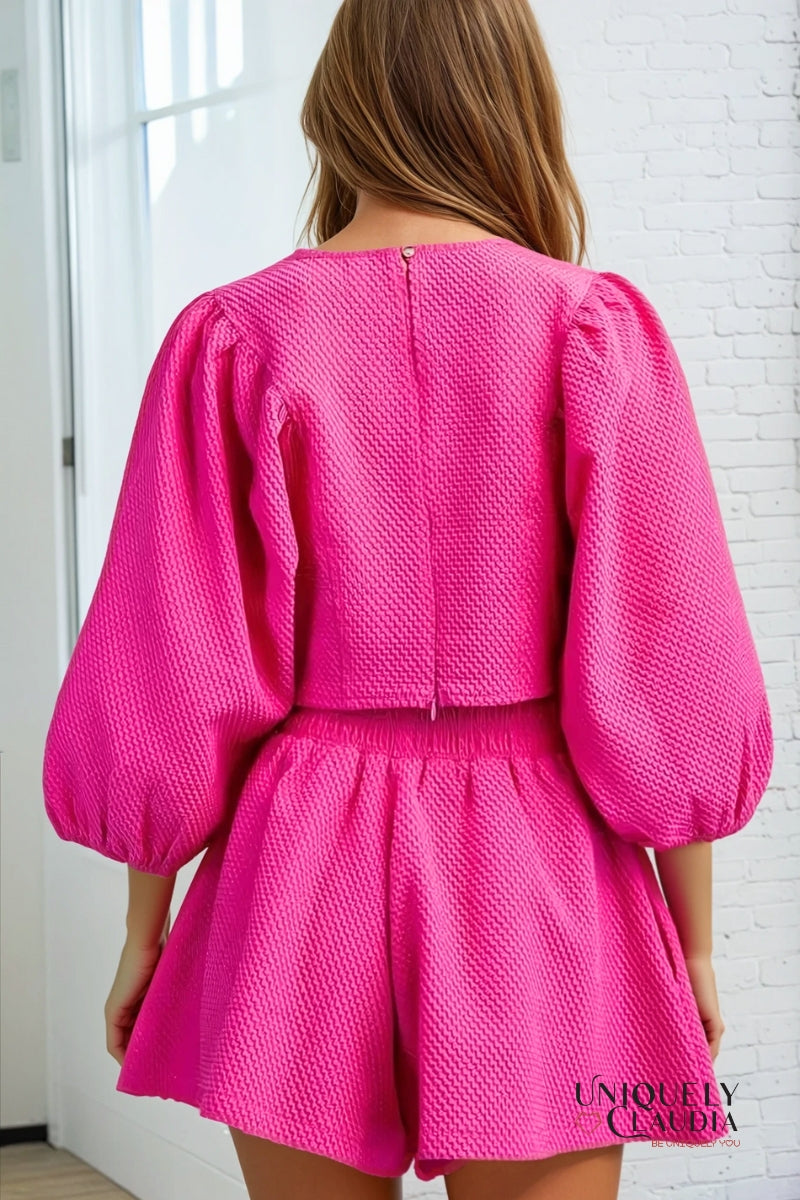 Catalina Round Neckline Balloon Sleeve Top & Short Set