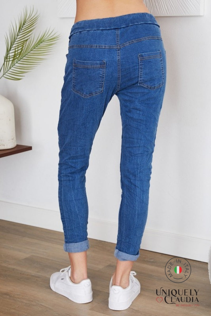 Caterina Lace Embellished Denim Joggers - Uniquely Claudia Boutique
