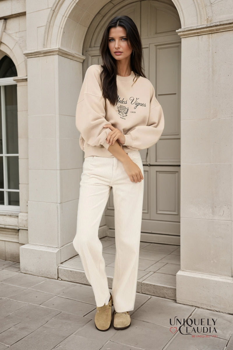 Chateau Des Vignes Embroidered Crewneck Sweatshirt | Uniquely Claudia Boutique 