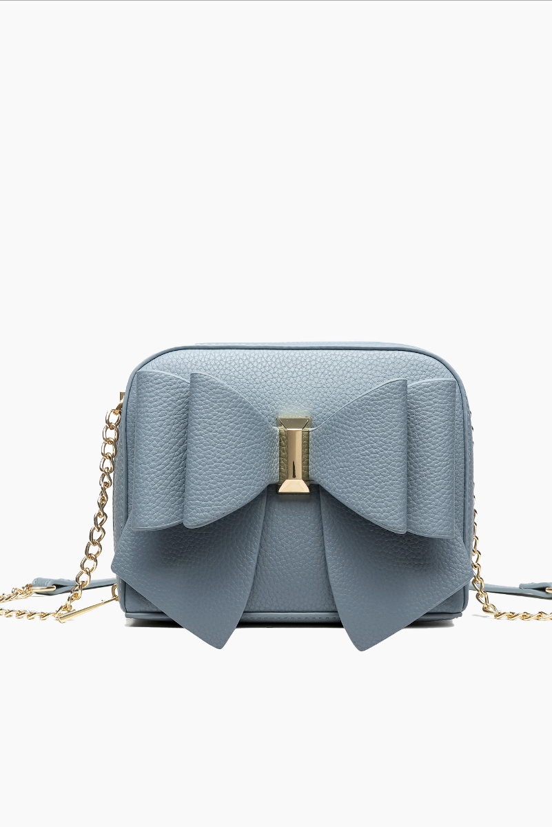 Women's Vegan Leather Long Strap Chloe Bow Mini Crossbody: Denim Blue - Uniquely Claudia Boutique