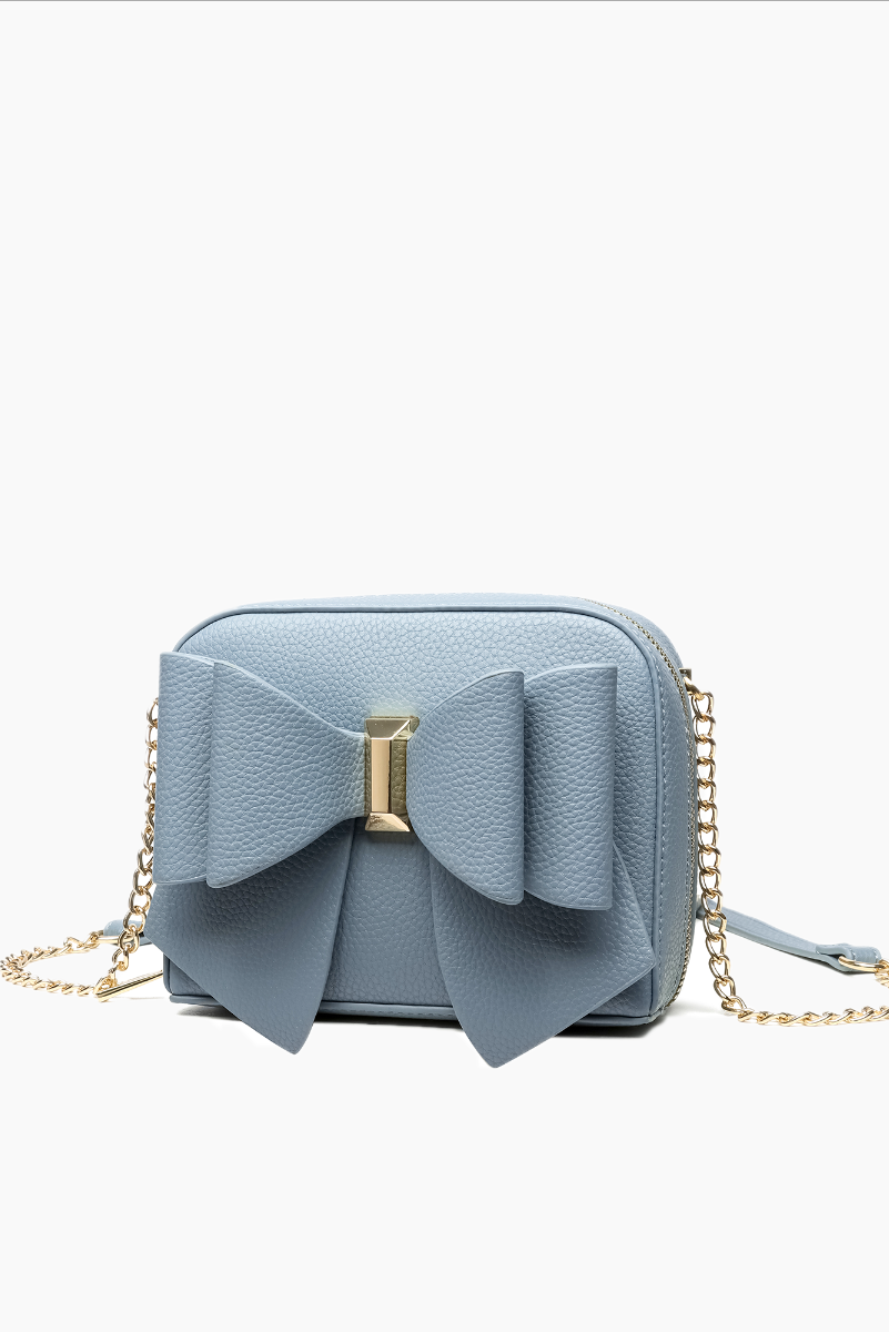 Women's Vegan Leather Long Strap Chloe Bow Mini Crossbody: Denim Blue - Uniquely Claudia Boutique