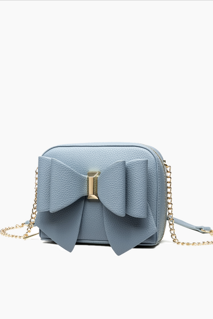 Women's Vegan Leather Long Strap Chloe Bow Mini Crossbody: Denim Blue - Uniquely Claudia Boutique