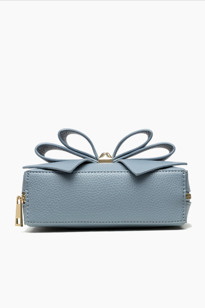 Women's Vegan Leather Long Strap Chloe Bow Mini Crossbody: Denim Blue - Uniquely Claudia Boutique