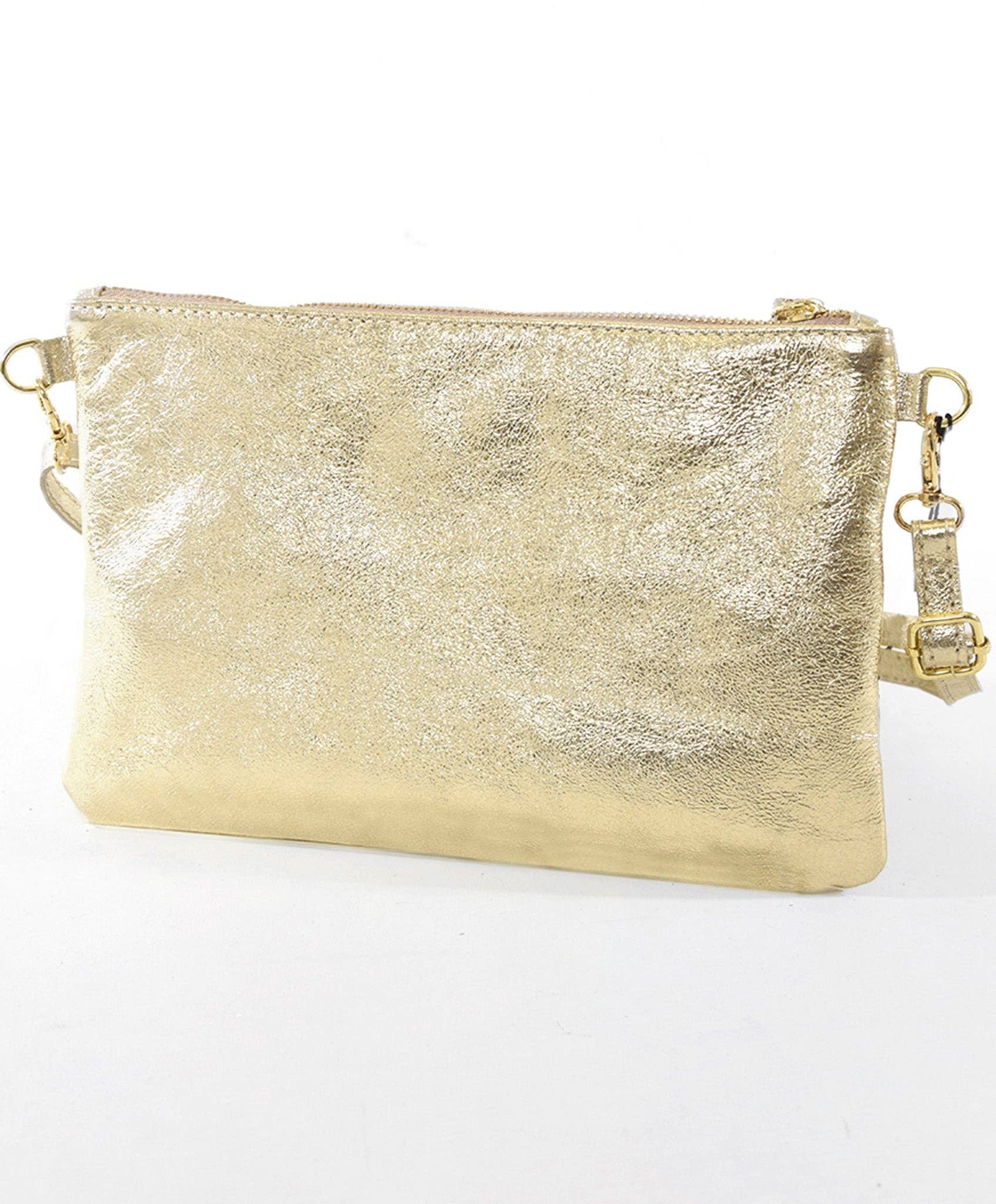 Cody Italian Leather Clutch Bag - Gold, Metallic - Uniquely Claudia Boutique