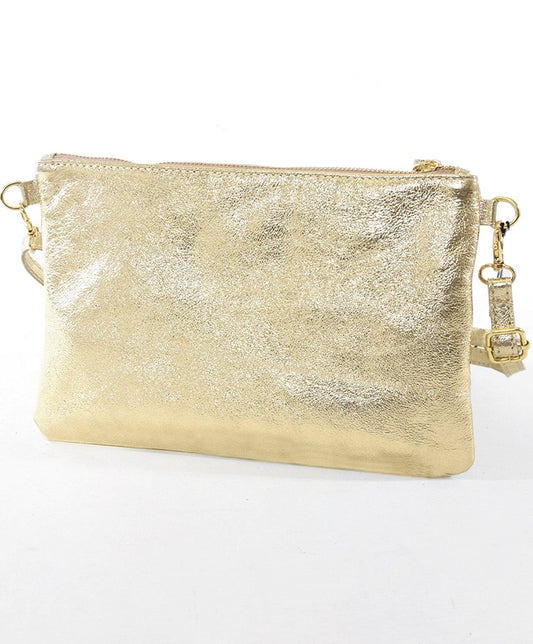 Cody Italian Leather Clutch Bag - Gold, Metallic - Uniquely Claudia Boutique