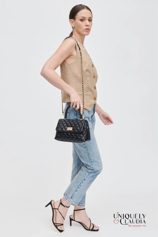 Cordelia Quilted Black Crossbody Bag | Uniquely Claudia Boutique 