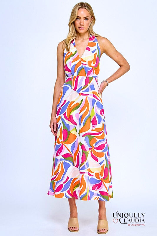 Corinee Open Back Halter Maxi Dress | Uniquely Claudia Boutique 