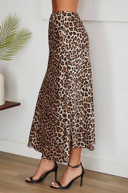 Corinne Leopard Print Maxi Satin Skirt | Uniquely Claudia Boutique