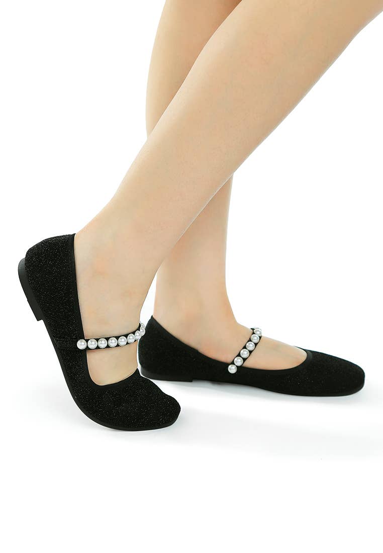 Corphee Pearl Strapped Glitter Ballerinas | Uniquely Claudia Boutique