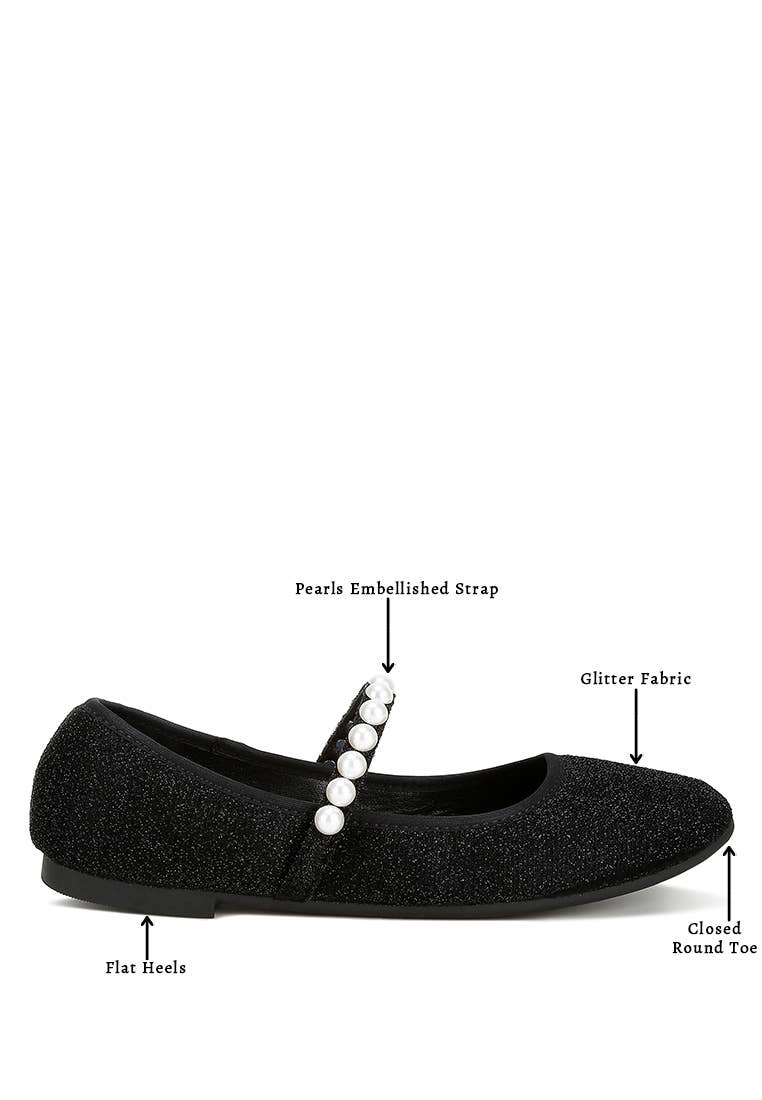 Corphee Pearl Strapped Glitter Ballerinas | Uniquely Claudia Boutique