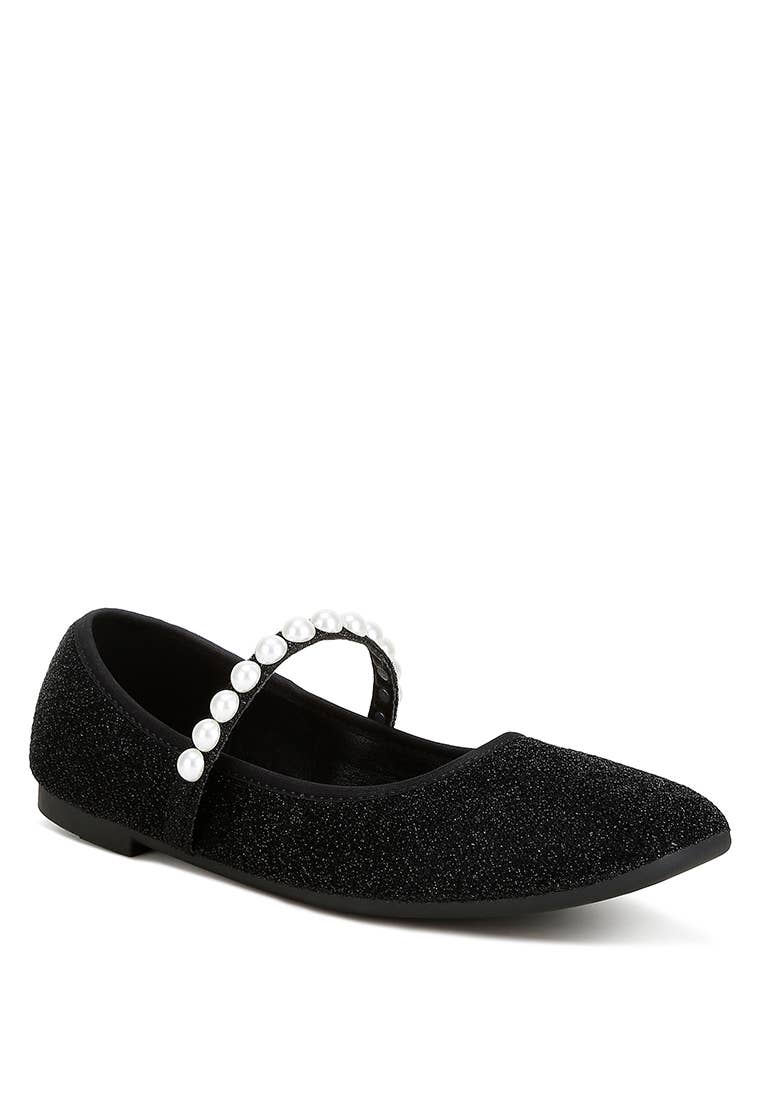 Corphee Pearl Strapped Glitter Ballerinas | Uniquely Claudia Boutique