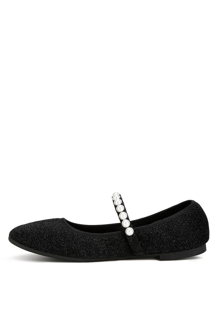 Corphee Pearl Strapped Glitter Ballerinas | Uniquely Claudia Boutique