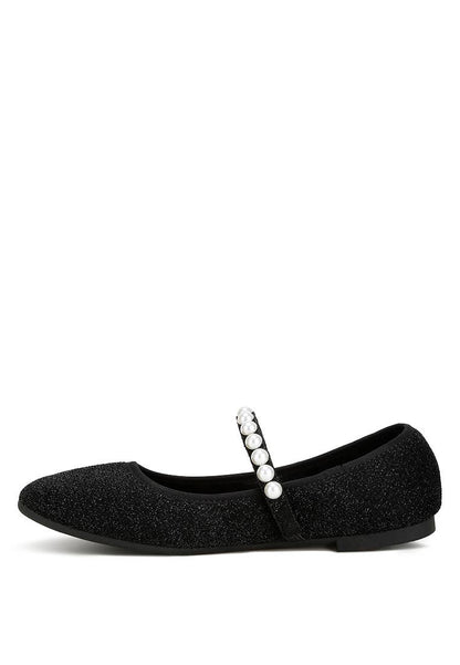 Corphee Pearl Strapped Glitter Ballerinas | Uniquely Claudia Boutique