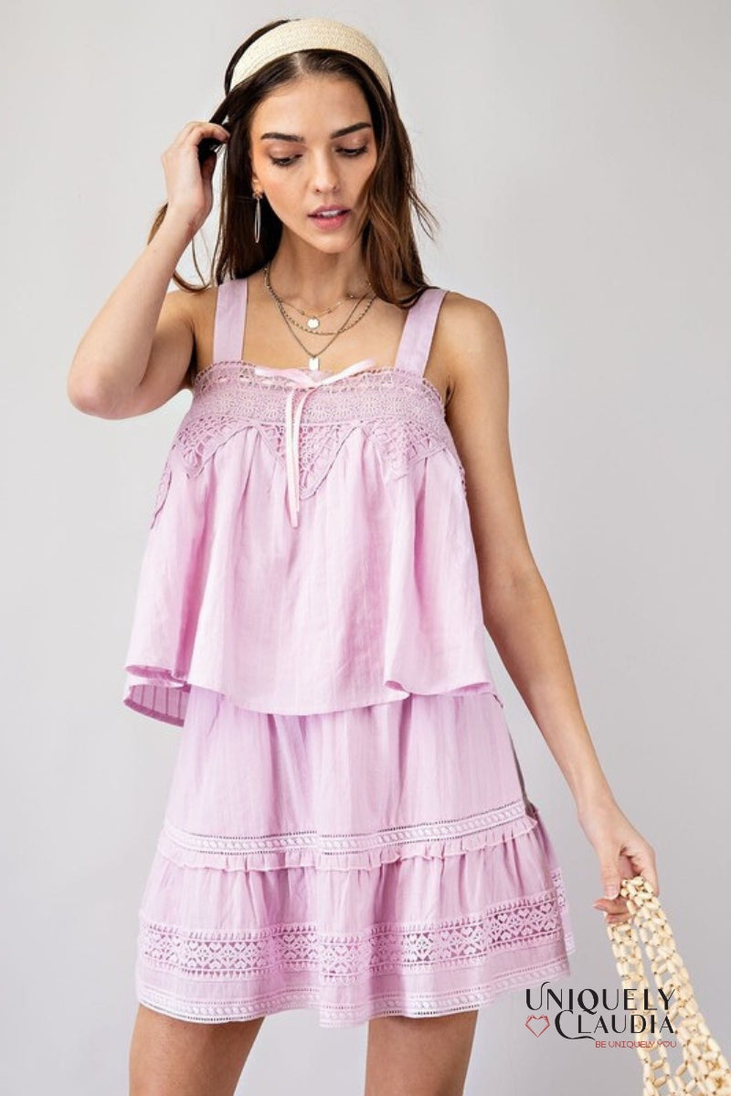 Women's Sets | Courtney Pretty in Pink Crochet Trim Ruffle Top & Mini Skirt Set | Uniquely Claudia