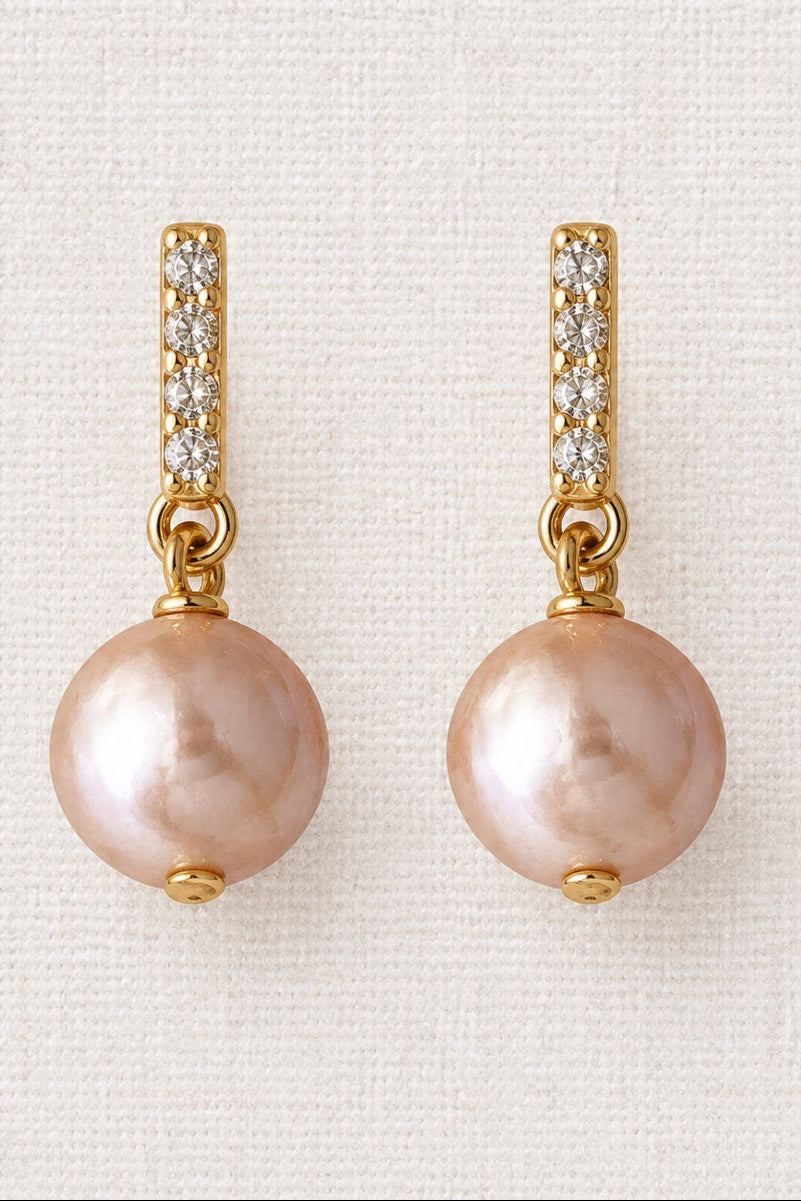 Cubic Zirconia and Freshwater Pearl Drop Earrings