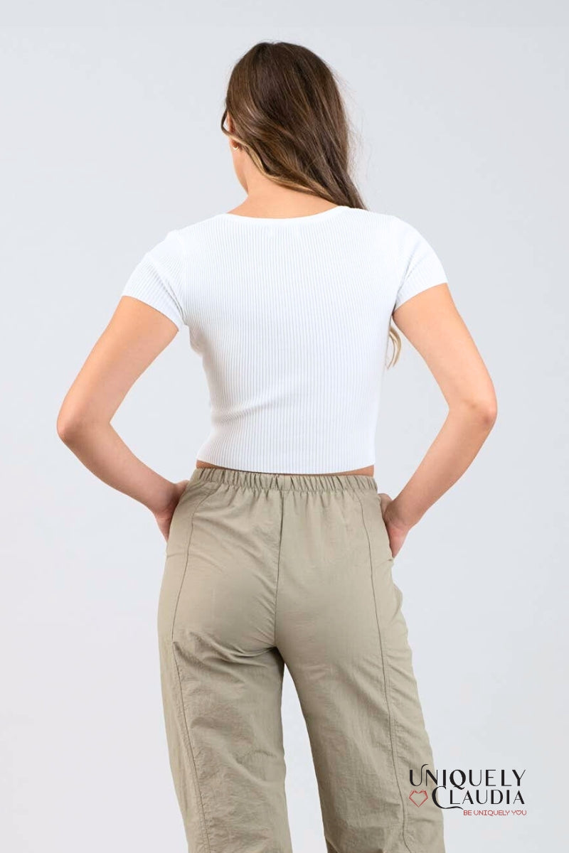 Cynthia Snap Button Sweater Knit Crop Top - Uniquely Claudia Boutique