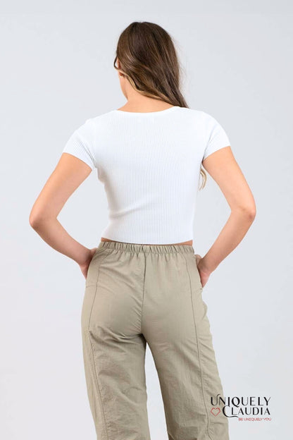 Cynthia Snap Button Sweater Knit Crop Top - Uniquely Claudia Boutique
